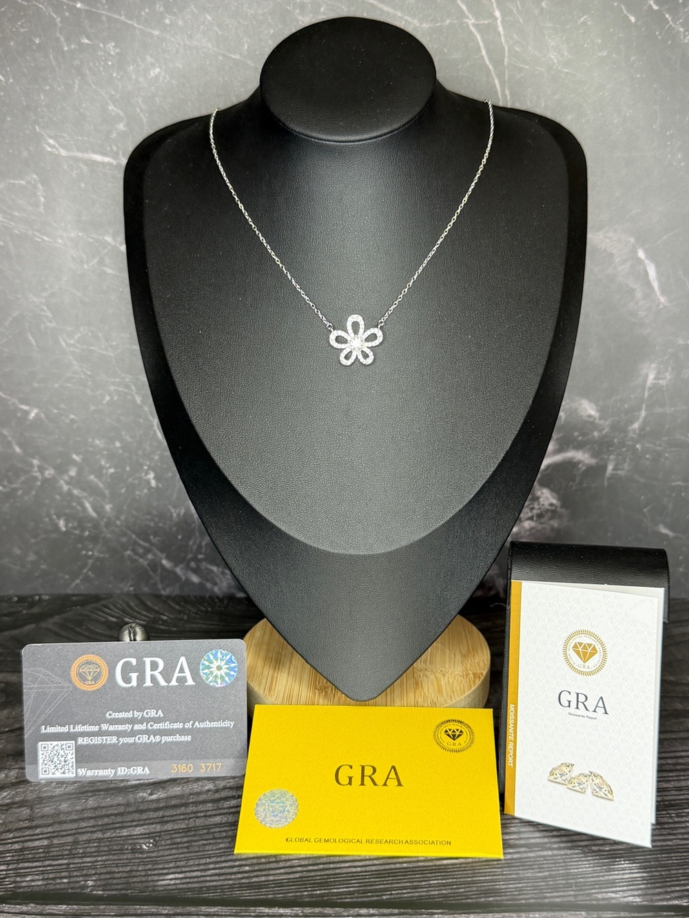 GRA Certified .5ct Moissanite Sterling Silver Flower Necklace | New w/ GRA Cert - Picture 3 of 4